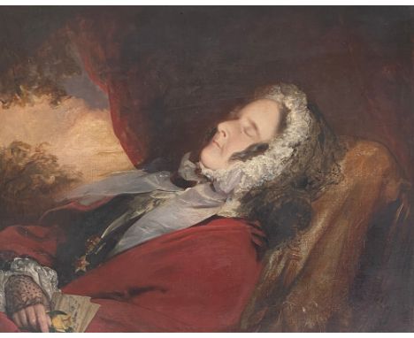 A 19th century oil on canvas death portrait of Frances Maria Stephens (1787-1863), wife of Hugh, 1st Viscount Gough, 62x75cm 