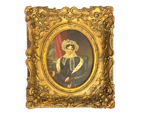 English school c.1840, oil on board, portrait of a noble lady, 26x20.5cm 