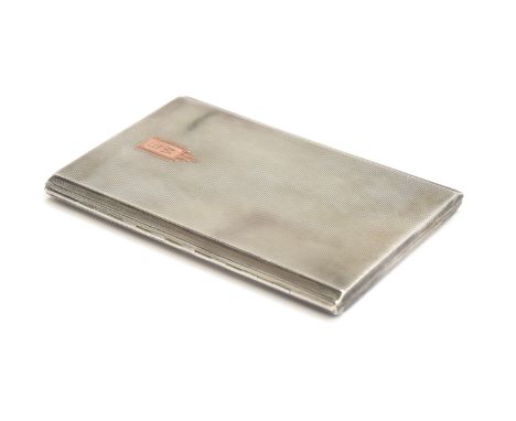 An Art Deco engine turned silver cigarette case by William Neale &amp; Son, Birmingham 1937, with rose gold inset monogrammed