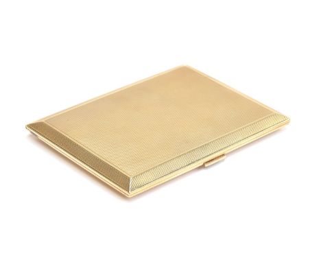 An engine turned 9ct gold cigarette case, by Adderley Brothers, Birmingham 1929, 8.3x10.8cm, 145g 