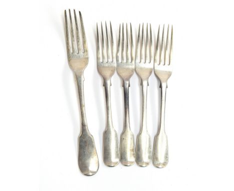 A set of four early Victorian fiddle pattern dessert forks by William Theobalds &amp; Robert Metcalfe Atkinson, London 1838; 