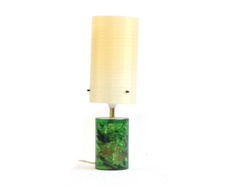 A 1960s shatterline lamp with spun fibreglass shade and green fractal resin base, 41cm high overall 