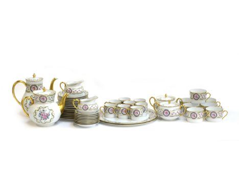 A Haviland Limoges Louveciennes tea service, comprising teapot, coffee pot, milk jugs (2), lidded sugar bowls (2), teacups (7