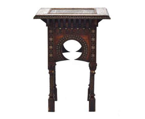 Carlo Bugatti (1856-1940), a square side table in Moorish style with inlaid alla certosina work borders, ebony bandings and r