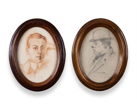 20th century pencil portrait of a gentleman, purported to be a portrait of James Arden Grant, oval, indistinctly signed, date