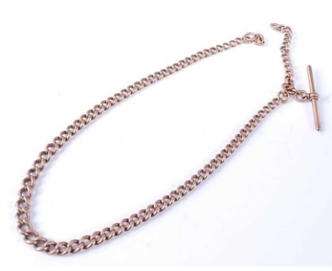 A 9ct rose gold graduated curblink Albert chain with T bar and broken swivel clasp, length 380mm, width 4.35 to 6.3mm, gross 