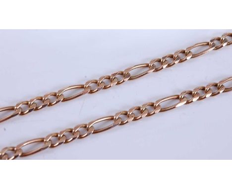 A 9ct rose gold figaro link chain, with later yellow trigger clasp, length 520mm, width 4.25mm, gross weight 8.6g, hallmarked