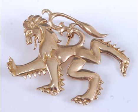 A 9ct yellow gold lion rampant brooch, with roller catch fastening, brooch dimensions approx 46 x 35mm, gross weight 12.3g, h