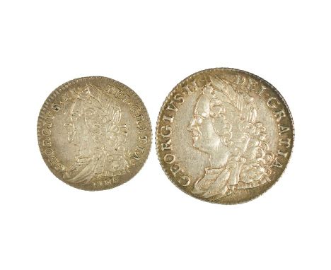1758 George II Shilling and 1746 George II Lima Sixpence (2)
