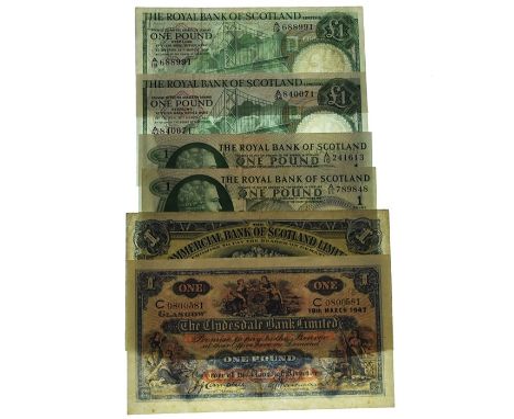 'The Clydesdale Bank Limited' One pound, prefix C0800581 19th March 1947; 'Commercial Bank of Scotland' One pound, prefix D/2