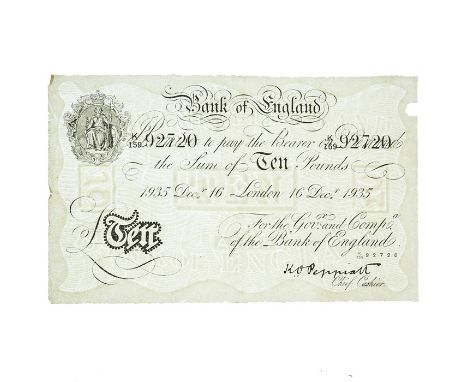 Peppiatt ten Pounds white banknote, dated Dec 16 1935, London, Series K/159 92720