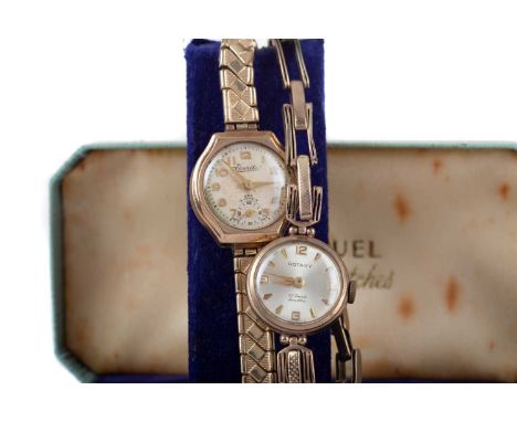 TWO LADY'S NINE CARAT GOLD CASED WRIST WATCHES,comprising an Everite and a Rotary, the Rotary on a nine carat gold expanding 