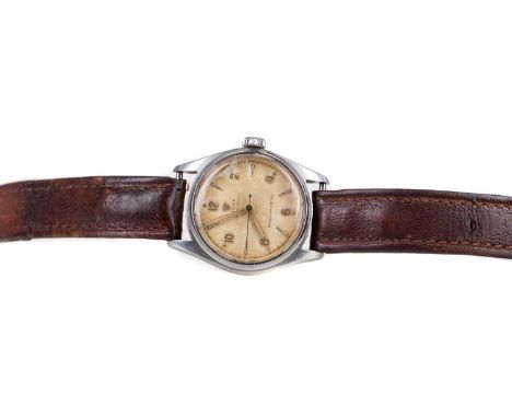 GENTLEMAN'S ROLEX OYSTER ROYAL STAINLESS STEEL MANUAL WIND WRIST WATCH,the round cream dial with Arabic and wedge hour marker