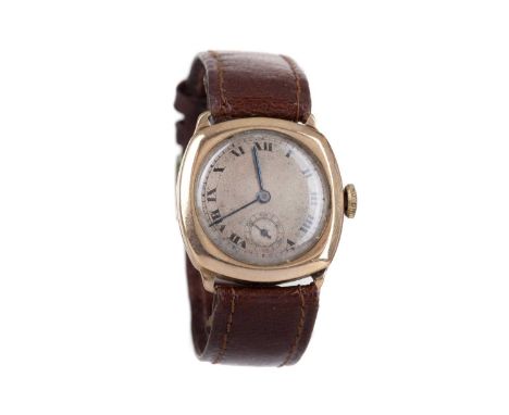 GENTLEMAN'S CRUSADER NINE CARAT GOLD MANUAL WIND WRIST WATCH,the round grey dial with Roman hour markers, outer railroad seco