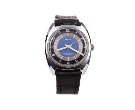 GENTLEMAN'S TIMEX CHROME PLATED AUTOMATIC WRIST WATCH,the round blue, silver and black dial with Arabic hour markers, inner s