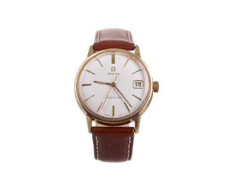 GENTLEMAN'S OMEGA SEAMASTER GOLD PLATED MANUAL WIND WRIST WATCHthe round cream dial with baton hour markers, outer seconds tr