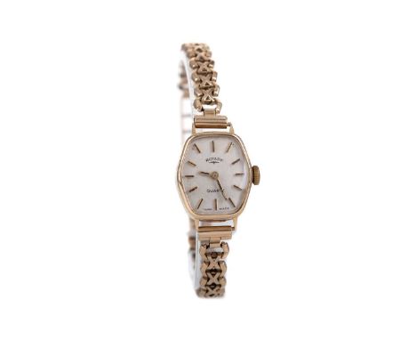 LADY'S ROTARY NINE CARAT GOLD QUARTZ WRIST WATCH,the cream dial with baton hour markers, 15mm case, on a nine carat gold brac