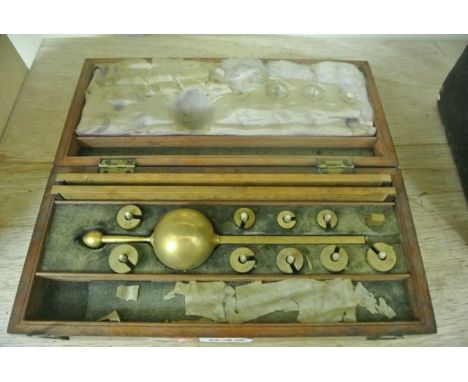 A Sikes Hydrometer with 9 weights & 2 rulers in a mahogany case number 1668, a boxed set of glass gravity beads (2)