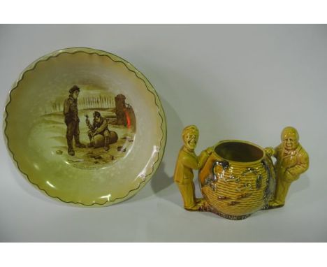 A Grimwades Winton bowl with printed sepia coloured decoration after Bruce Bairnsfather of a First World War subject - Give I