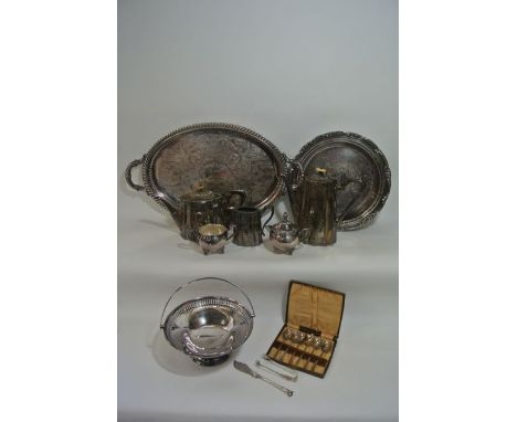 A four piece silver plated tea set comprising teapot, hot water/coffee pot, milk jug and two handled sugar basin by Mappin & 