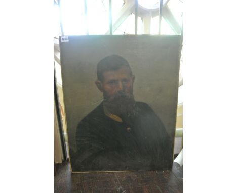 A 19th century oil painting on canvas, half-length portrait of a bearded man in uniform jacket, possibly of the Post Office, 