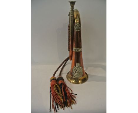 A brass and copper bugle, Kings Own Scottish Borderers with further stamps for WD and AD