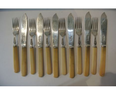 A set of George V silver cutlery, Harrison Brothers & Howson, Sheffield, 1929, comprising: 6 fish forks and 6 fish knives, wi