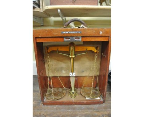 A set of travelling beam scales to a capacity of 7 lbs engraved City of Bristol by De Grave & Co with excise marks from 1897 