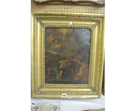 An 18th century Northern European School oil painting on metal panel showing Christ baptised by St John The Baptist and surro