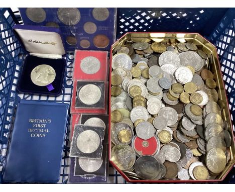 Large Collection Of GB And World Coins, including over thirty GB commemorative Crowns, Britain's first decimal coin packs, mi