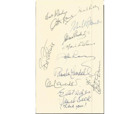 Multi signed Dads Army page.  Signed by 11 including Arthur Lowe, John le Mesurier, Edward Sinclair, Arnold Ridley, Frank Wil