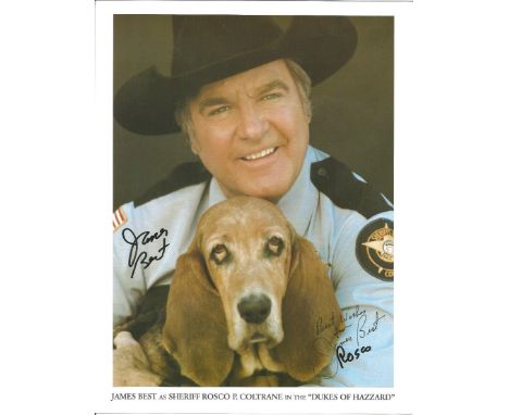 James Best 11x8 hand signed and print signature pictured as Sheriff Rosco P Coltrane in the Dukes of Hazzard. James Best (bor
