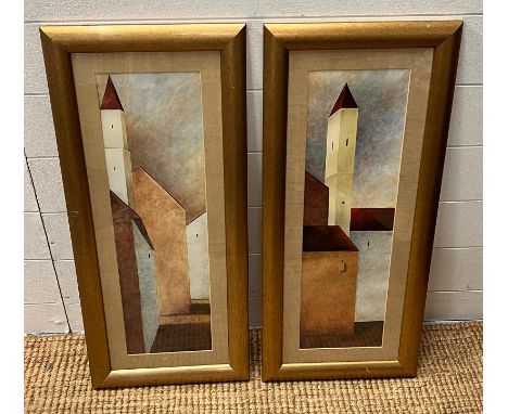 A pair of prints of abstract in style of street scene.