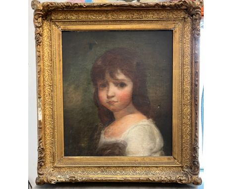 An oil on canvas portrait of a young girl, unsigned 35.5cm x 41cm 