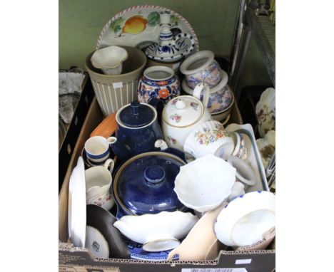 Two Denby ceramic vases, other Denby and miscellaneous ceramics, includes blue and white meat dishes etc
