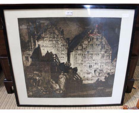 Frank Brangwyn (1867-1956) "Old Houses (Ghent)" etching, signed in pencil to the margin, bottom right, 55cm x 60cm, in a plai