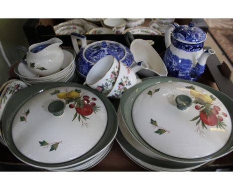 A part Wedgwood "Covent Garden" selection of dinner service, a Wedgwood blue and white tea pot and coffee pot etc&nbsp;