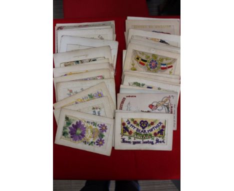A collection of First World War greetings cards, embroidered designs