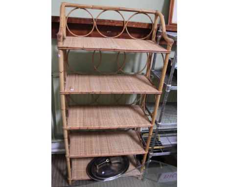 A tall five shelf bamboo wicker display unit Condition: good condition, stable, clean, no damaged areas, 81cm wide, 175cm hig