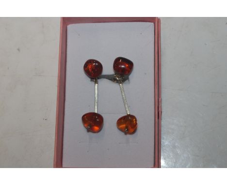 A pair of vintage silver gilt and amber drop ear-rings 
