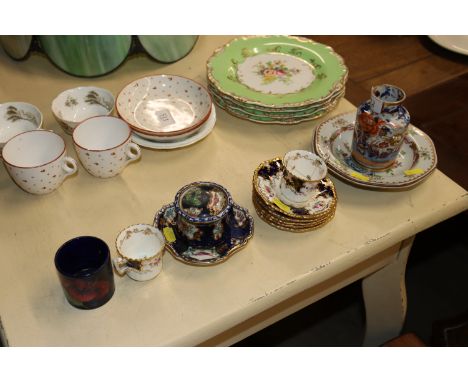 A pair of Spode "Newstone" pattern dishes; a Masons ironstone pattern vase; a Moorcroft pot; Coalport cups and saucers etc. 
