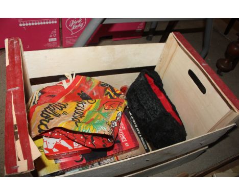 A box of bull fighting related items including books, playing cards and a genuine Montera hat