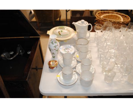 A quantity of Poole pottery tea ware; Limoges jar and cover; Wedgwood "Wild Strawberry" vase etc.