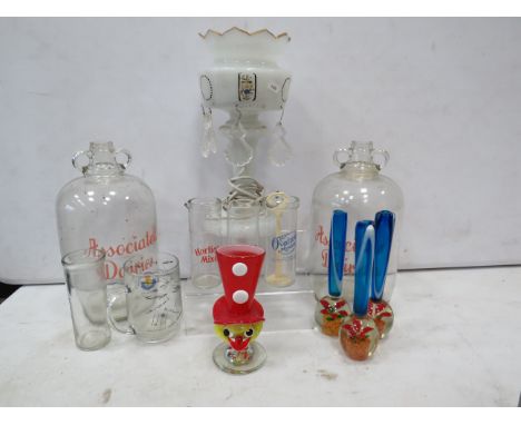 Mixed lot to include demi johns, vintage lustre lamp and murano glass vases.