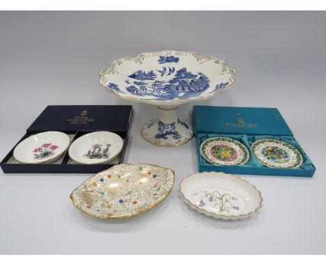 Coalport "Willow" pattern comport, trinket dishes etc.