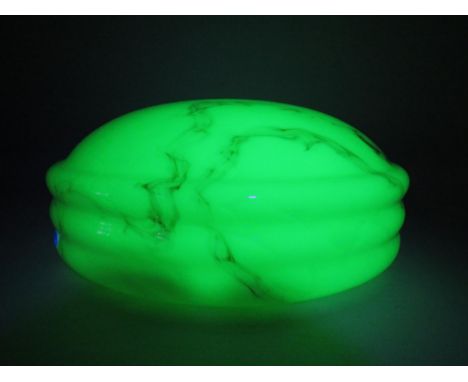 Large uranium glass fly catcher light shade, approx 5" deep and 11" diameter.