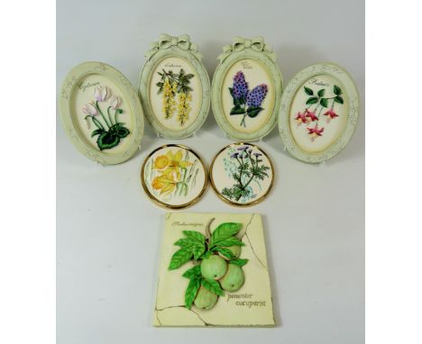 Pair of Handpainted Goebels Porcelain Oval Floral Plaques plus Five M&amp;S 3D Floral Plaques. See photos. 