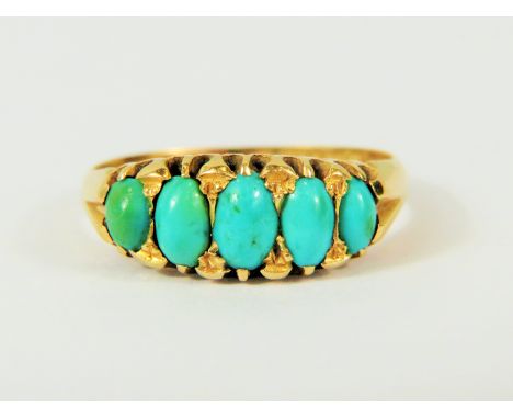 18ct Yellow Gold ring set with Turquoise..  Finger size 'P-5'     3.5g