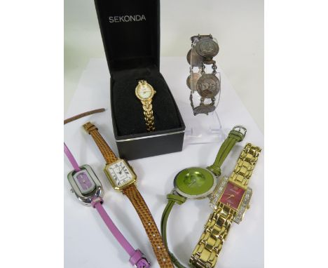 Selection of ladies Wristwatches including a boxed Sekonda, plus a sterling silver bracelet.