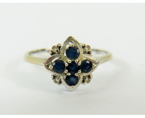 9ct White Gold Sapphire and Diamond set Flower pattern Ring.   Finger size  U-5     3.0g